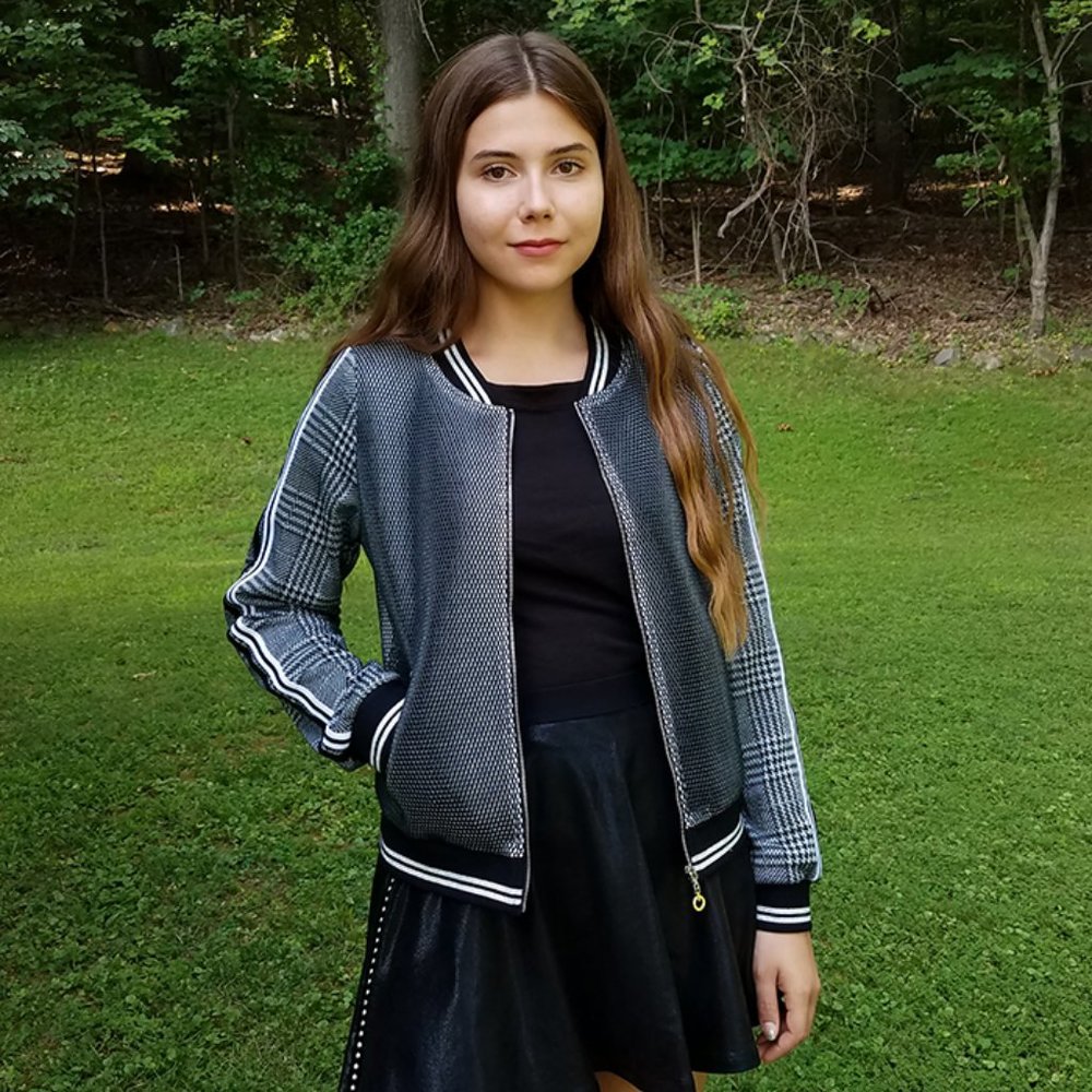 NEW Truly Me Girls Mixed Media Preppy‎ Bomber Jacket Zipper 8 10 16